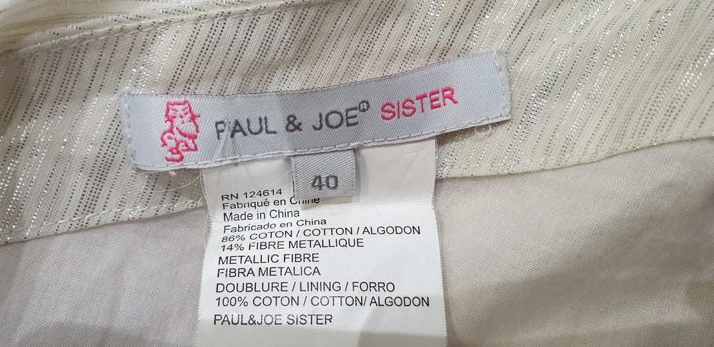 PAUL & JOE SISTER Cream Silver Metallic One Shoulder Short Mini Dress 40 UK12