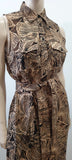 LAUREN RALPH LAUREN Brown Beige Linen Floral Print Sleeveless Shirt Dress UK10