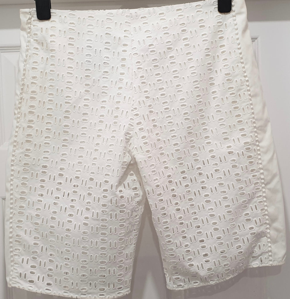 SEE BY CHLOE White Cotton Perforated Embroidered Partial Lined Shorts UK12