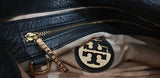TORY BURCH Navy Black Leather Gold Tone Detachable Shoulder Strap Clutch Bag