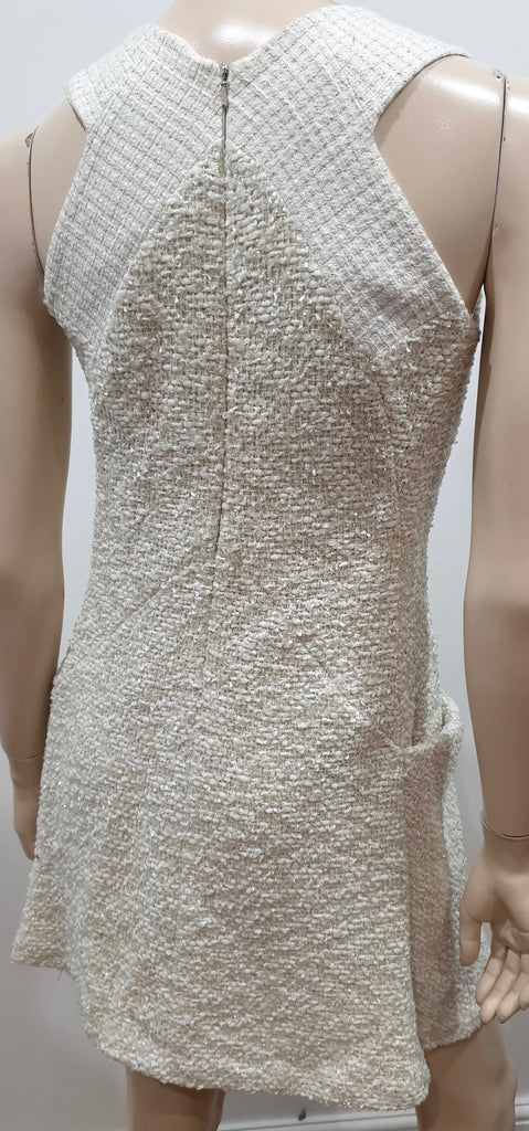 THEYSKENS THEORY Cream & Silver Textured Fabric Short Length Mini Dress 4 UK8