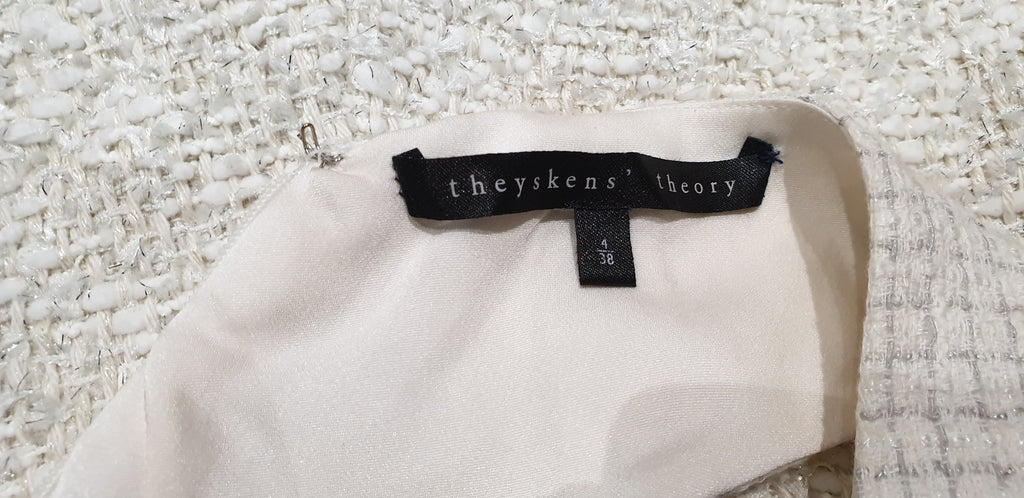 THEYSKENS THEORY Cream & Silver Textured Fabric Short Length Mini Dress 4 UK8