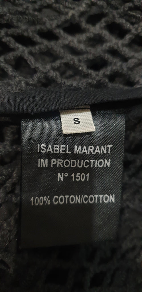 ISABEL MARANT ETOILE Black Cotton Floral Sheer Net Short Sleeve Blouse Top S