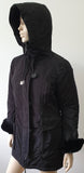 MONCLER Black Hooded Rabbit Fur Trim Quilted Puffer Winter Jacket Sz:2 UK12