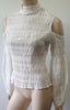 DONNA IDA Winter White Cotton High Neck Pleated Crinkle Fabric Fitted Blouse Top
