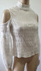 DONNA IDA Winter White Cotton High Neck Pleated Crinkle Fabric Fitted Blouse Top