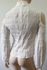 DONNA IDA Winter White Cotton High Neck Pleated Crinkle Fabric Fitted Blouse Top