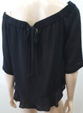 REBECCA TAYLOR Black Silk Elasticated Neck Short Sleeve Lined Blouse Top UK12