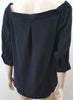 THEORY Black Silk Elasticated Wide Neck Off Shoulder 3/4 Sleeve Blouse Tunic Top