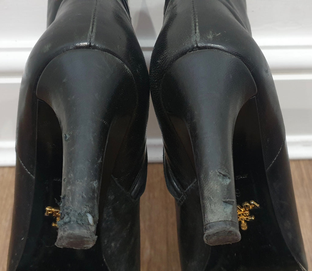 PRADA Women's Black Leather Zip Fastened High Heel Ankle Boots 39 UK6