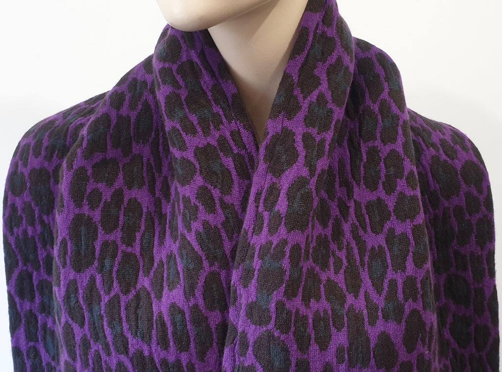 CHRISTOPHER KANE Purple Cashmere Multi Colour Leopard Animal Pattern Shawl Scarf