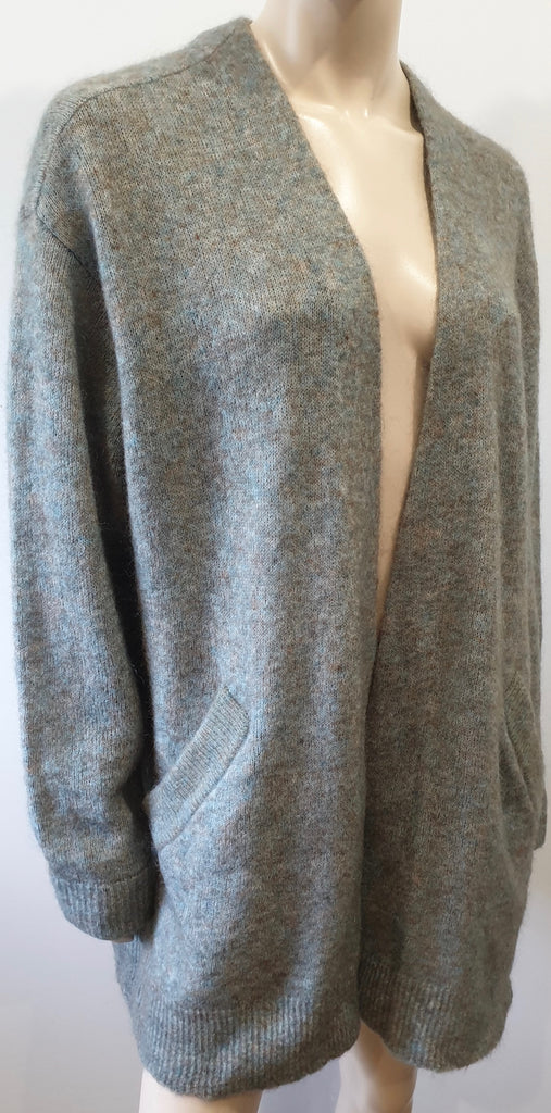 ACNE STUDIOS Grey & Green Mohair Wool Blend Open Front Knitwear Cardigan L