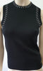 BELLA FREUD Black Wool Fine Knitwear Silver Stud Sleeveless Jumper Sweater Top S