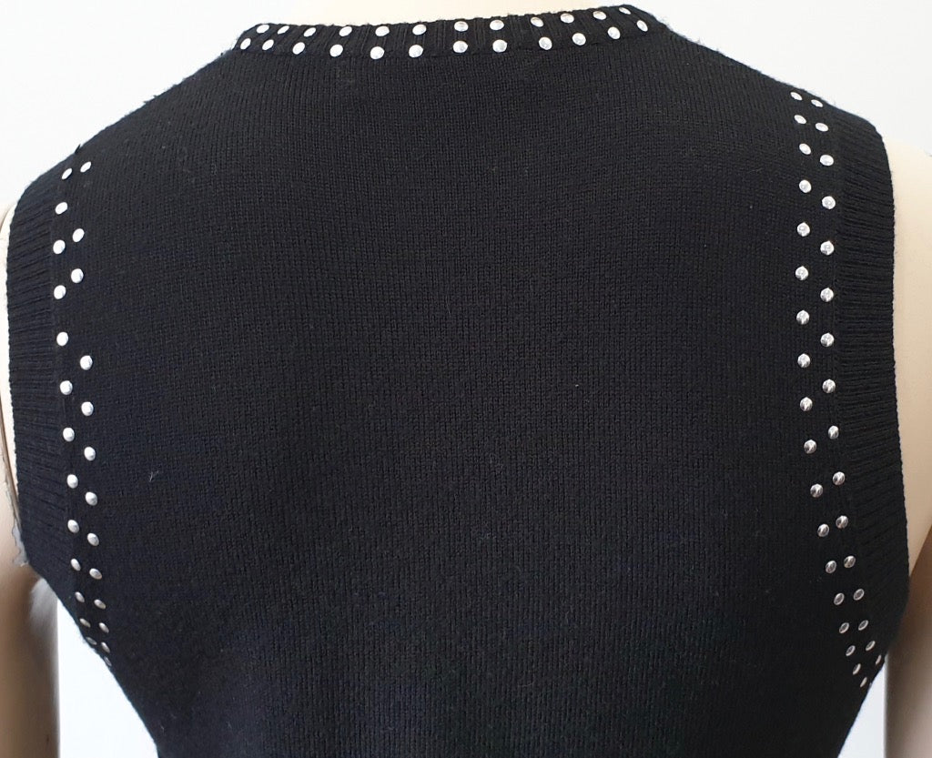 BELLA FREUD Black Wool Fine Knitwear Silver Stud Sleeveless Jumper Sweater Top S