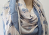 COACH Blue & White Modal BADLAND Floral Print Fray Edge Large Shawl Scarf BNWT