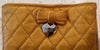 COACH Yellow Leather Quilted Bow & Silver Tone Branded Merino Wool Lined Gloves