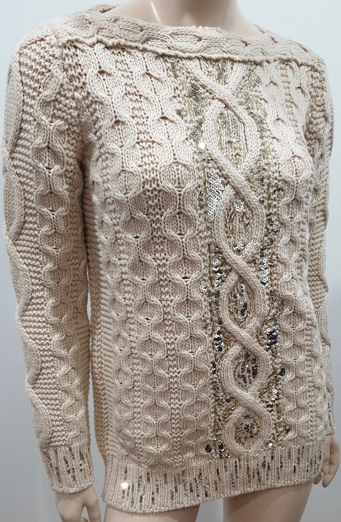 ICEBERG Cream Wool Chunky Cable Knit Sequin Long Sleeve Sweater Jumper EU40/S