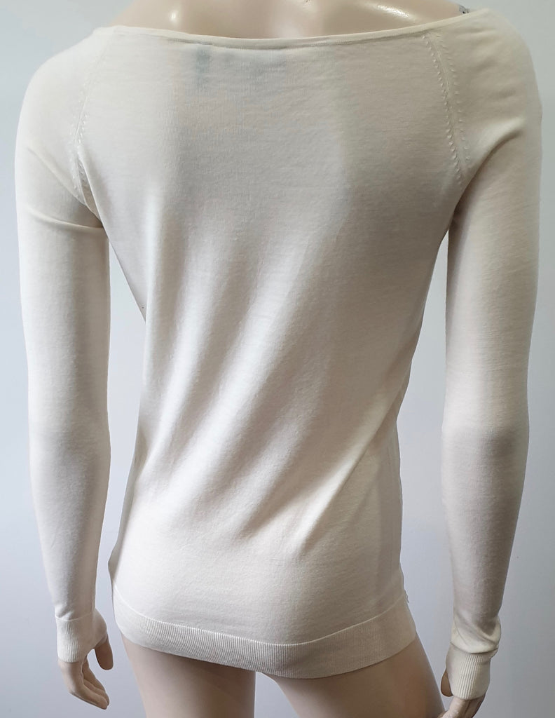 THEORY Cream Merino Wool Fine Knit Scoop Neck Long Sleeve Jumper Sweater Top P
