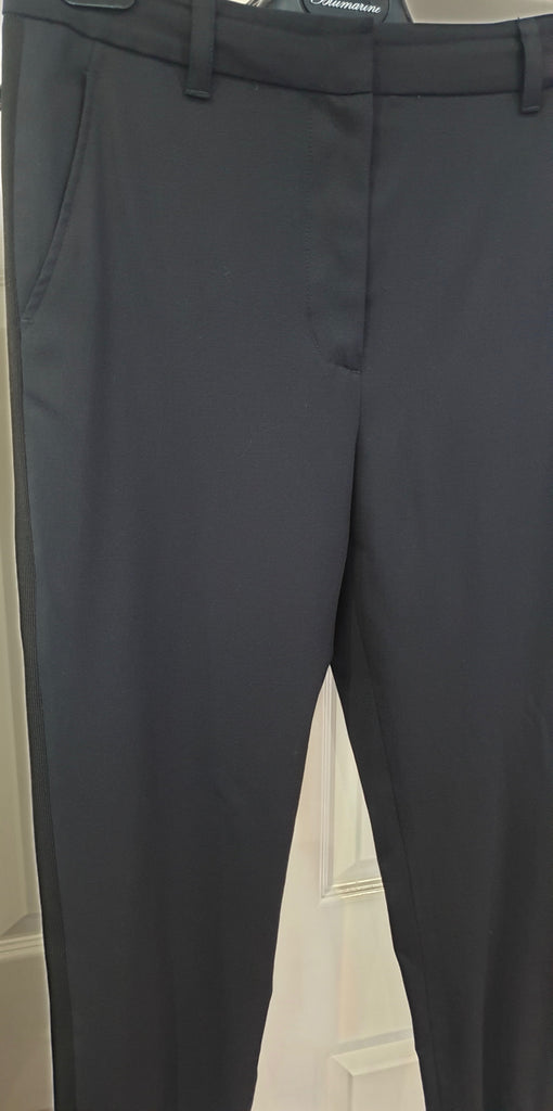 3.1 PHILLIP LIM Navy Blue Wool Stretch Black Cuff Hem Crop Capri Trousers Pants