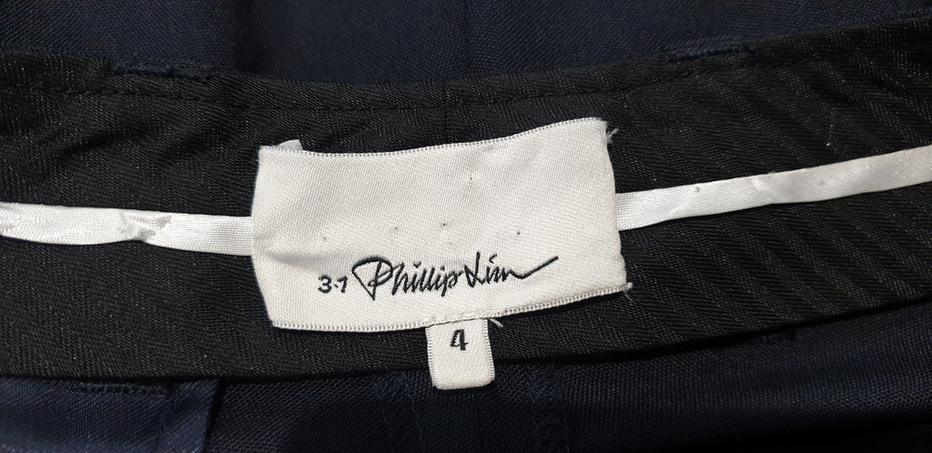 3.1 PHILLIP LIM Navy Blue Wool Stretch Black Cuff Hem Crop Capri Trousers Pants