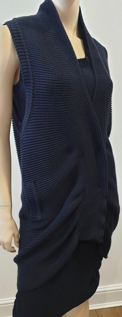 MAISON MARTIN MARGIELA Navy Blue 2PC Knitwear Jumper Dress & Cardigan Suit S/M