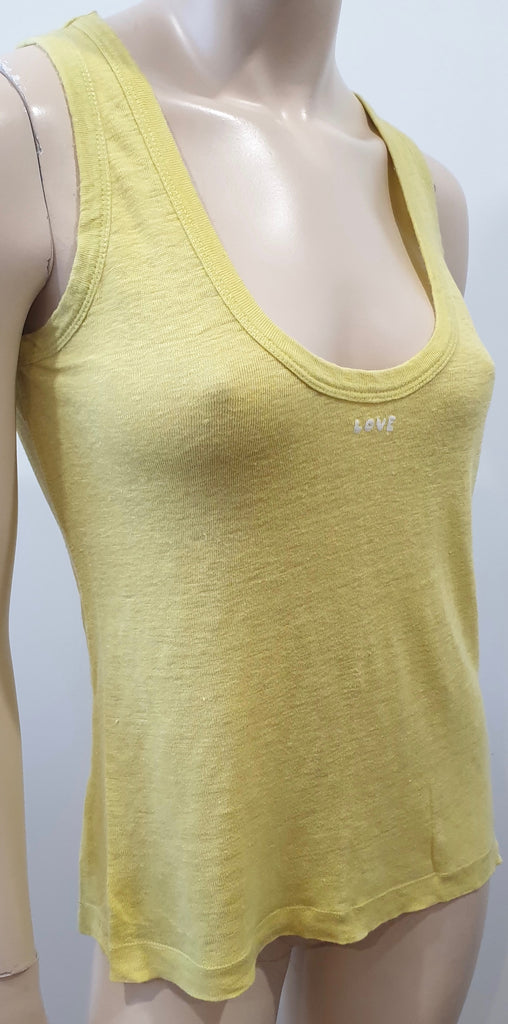 ZADIG & VOLTAIRE Yellow Linen DEEP LIN Sleeveless Vest Tank T-Shirt Tee Top M