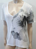 JOSEPH White Grey Cotton Floral Print V Neck Short Sleeve T-Shirt Tee Top L