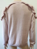 JEFF KNITWEAR Pink Cotton Cashmere Blend Ruffle Trim Jumper Sweater Top UK12