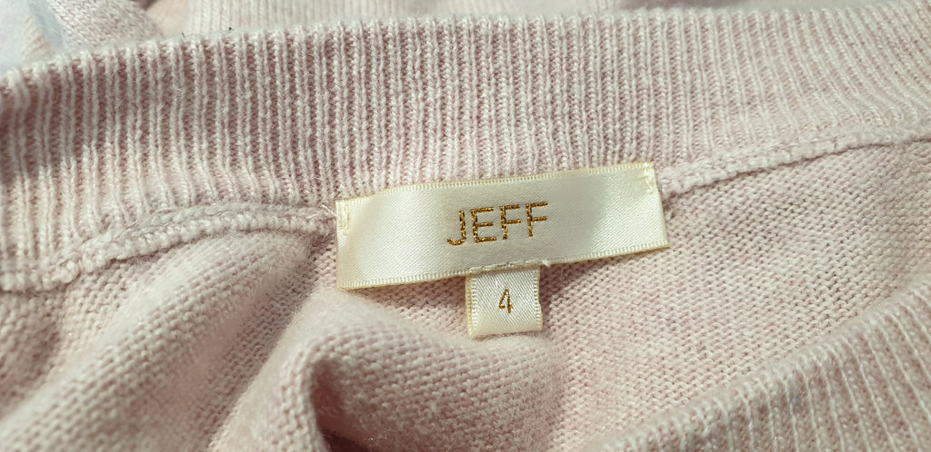 JEFF KNITWEAR Pink Cotton Cashmere Blend Ruffle Trim Jumper Sweater Top UK12