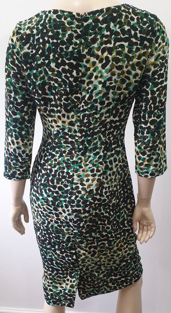 FARHI BY NICOLE FARHI Green White Black Animal Print Ruched Pencil Dress UK10