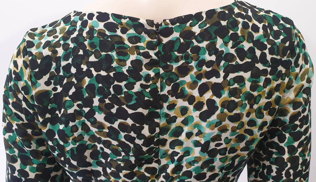 FARHI BY NICOLE FARHI Green White Black Animal Print Ruched Pencil Dress UK10