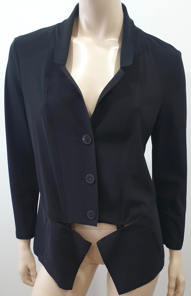 MARITHE FRANCOIS GIRBAUD Black Collared V Neck Stretch Fabric Blazer Jacket UK14