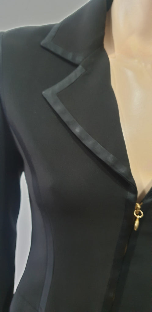 GUCCI Black Silk Blend Collared Gold Tone GG Zip Front Blazer Jacket Top I40 UK8