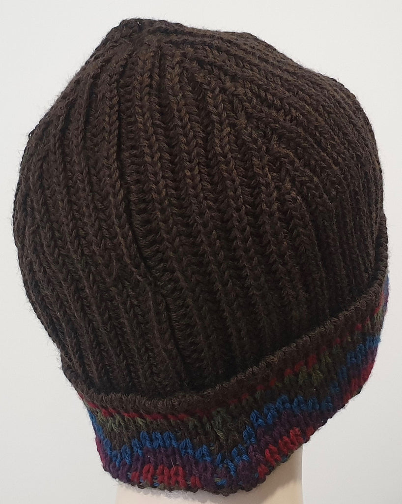 MISSONI Brown 100% Wool Ribbed Multi Colour Trim Winter Beanie Hat One Size