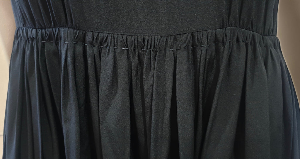 MIU MIU Black Silk Collared Floral Lace Panel Short Sleeve Pleated Dress 44 UK10