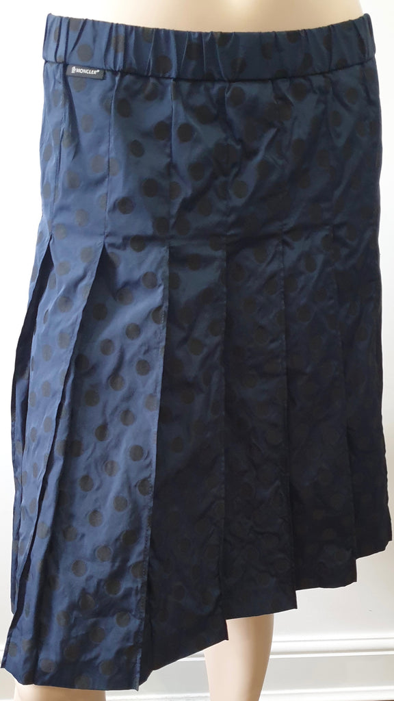 MONCLER Blue & Black Polka Dot Elasticated Waist Pleated Knee Length Skirt UK10