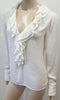 FRAME White Button V Neck Ruffle Collar Front Long Sleeve Blouse Shirt Top XS