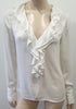 FRAME White Button V Neck Ruffle Collar Front Long Sleeve Blouse Shirt Top XS