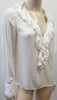 FRAME White Button V Neck Ruffle Collar Front Long Sleeve Blouse Shirt Top XS