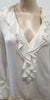 FRAME White Button V Neck Ruffle Collar Front Long Sleeve Blouse Shirt Top XS