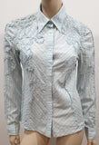 WHISTLES Pale Blue & White Cotton Blend Striped Collared Blouse Shirt Top UK14