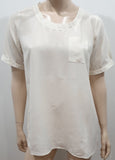 PURE COLLECTION Cream Sheer Silk Round Neck Short Sleeve Blouse Shirt Top UK14