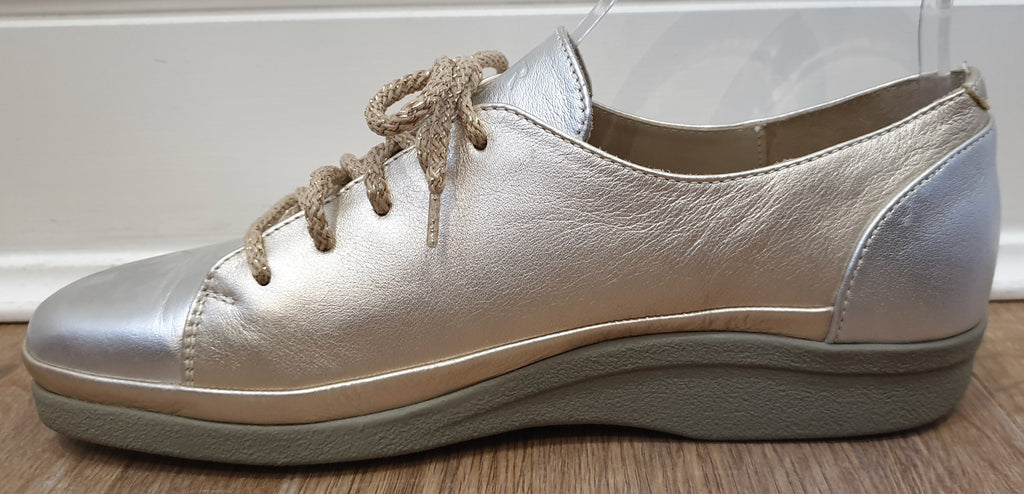 B.A.R Women's Silver Gold Matt Leather Lace Up Rubber Sole Sneakers Trainers UK6
