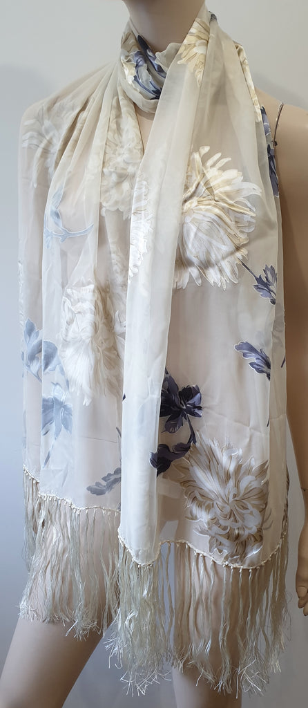 HELEN DAVID ENGLISH ECCENTRICS Cream & Multi Colour Floral Fringed Long Scarf