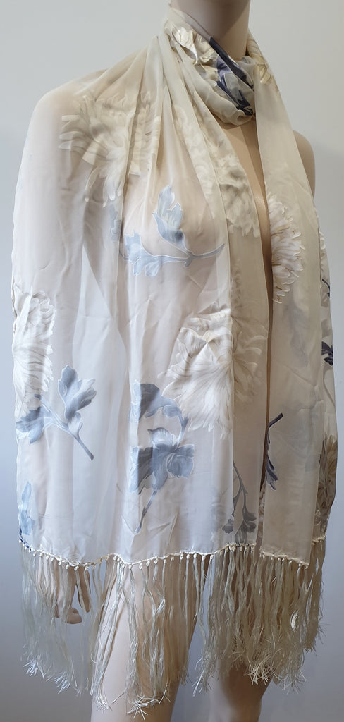 HELEN DAVID ENGLISH ECCENTRICS Cream & Multi Colour Floral Fringed Long Scarf
