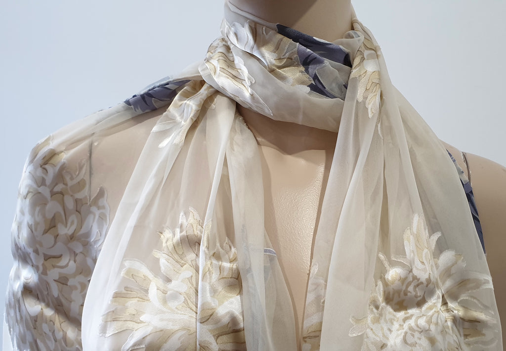 HELEN DAVID ENGLISH ECCENTRICS Cream & Multi Colour Floral Fringed Long Scarf