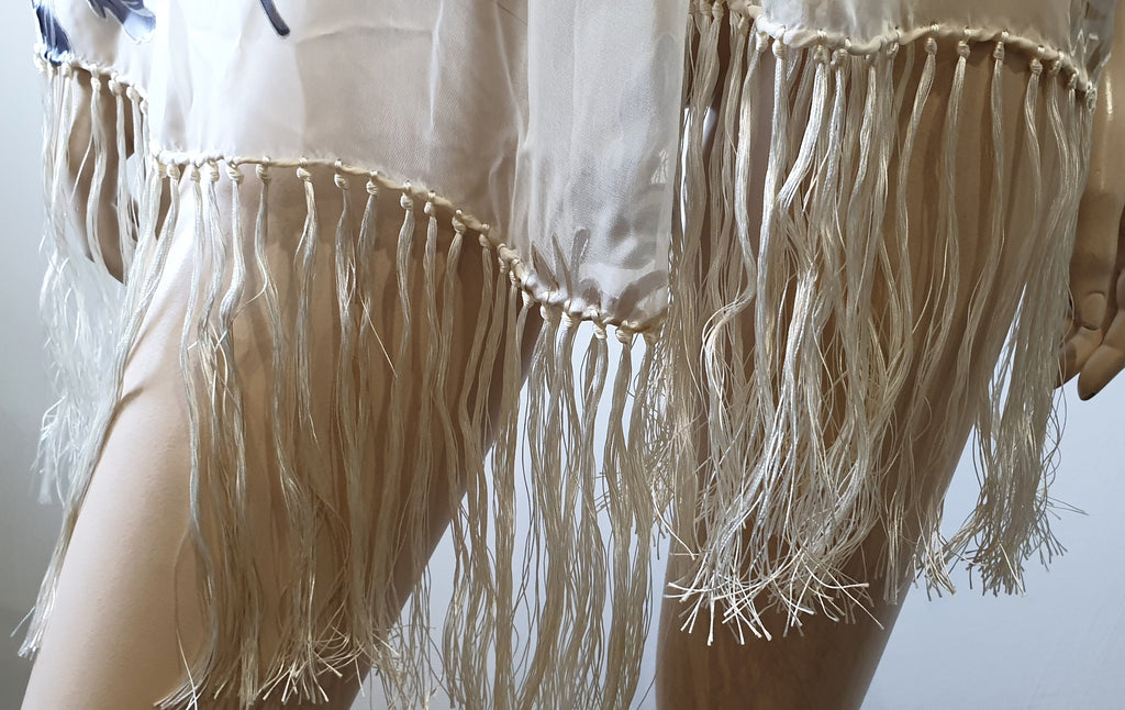 HELEN DAVID ENGLISH ECCENTRICS Cream & Multi Colour Floral Fringed Long Scarf
