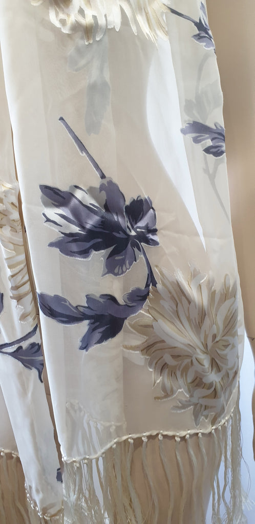 HELEN DAVID ENGLISH ECCENTRICS Cream & Multi Colour Floral Fringed Long Scarf