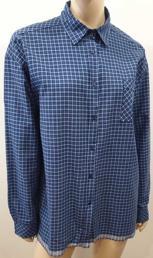 SONIA DE NISCO Blue Cotton Check Collared Long Sleeve Blouse Shirt Top IT44 UK12