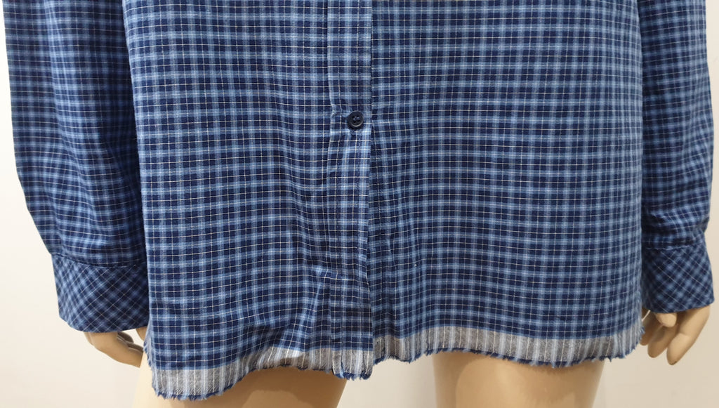 SONIA DE NISCO Blue Cotton Check Collared Long Sleeve Blouse Shirt Top IT44 UK12